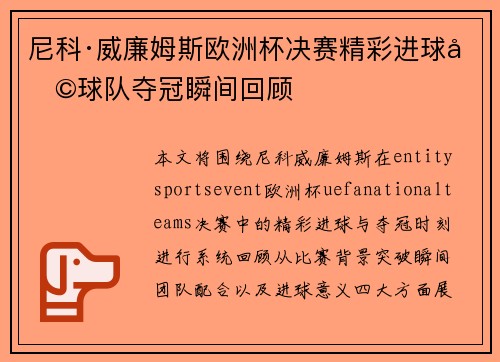 尼科·威廉姆斯欧洲杯决赛精彩进球助球队夺冠瞬间回顾